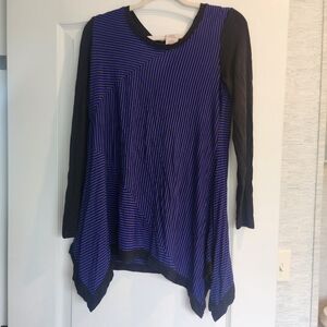 Philosophy Black and Blue Striped Long Sleeve Top Size L Euc